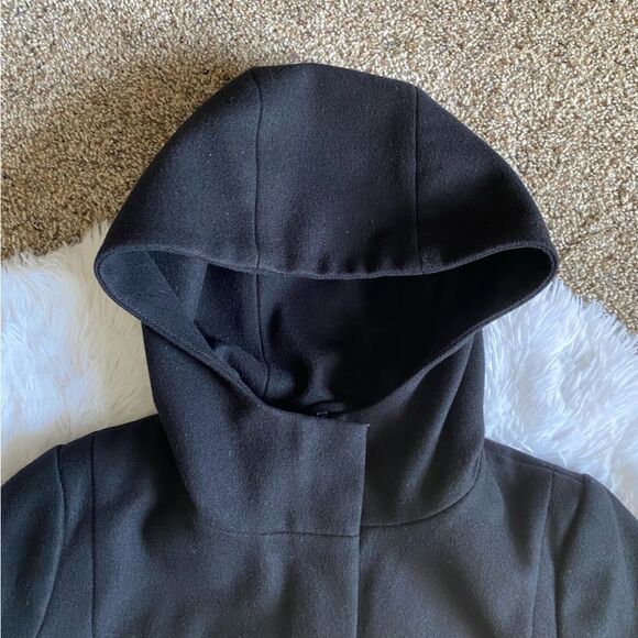 J. Crew Melton Wool Coat Black Hooded Zip Front Womens Size 4P - Picture 3 of 10